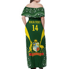 Custom Australia Cricket Off Shoulder Maxi Dress 2024 World Cup Go Aussie - Green Version