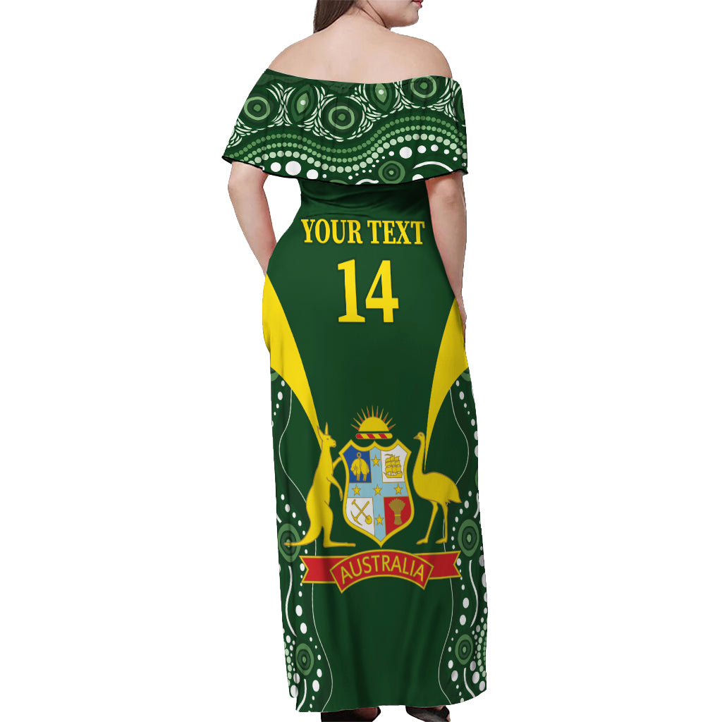 Custom Australia Cricket Off Shoulder Maxi Dress 2024 World Cup Go Aussie - Green Version