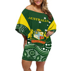 Custom Australia Cricket Off Shoulder Short Dress 2024 World Cup Go Aussie - Green Version