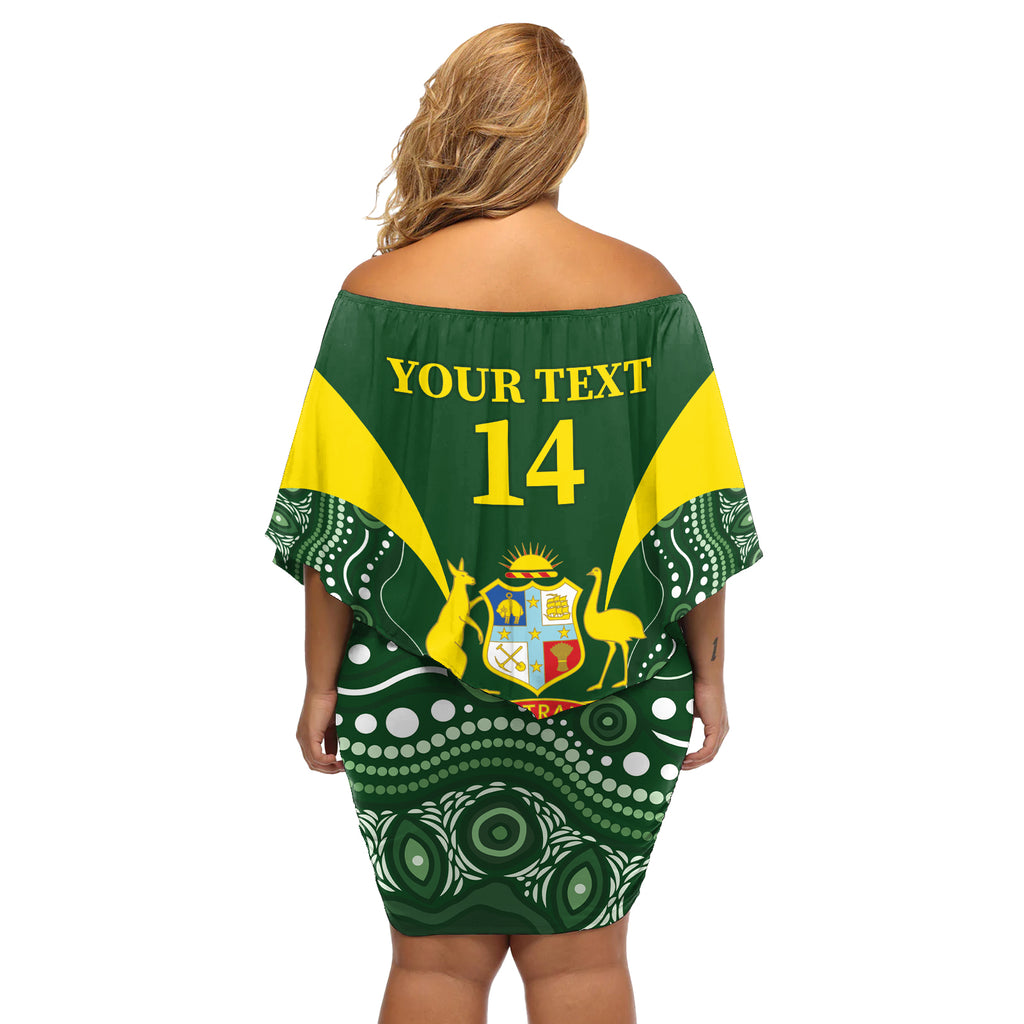 Custom Australia Cricket Off Shoulder Short Dress 2024 World Cup Go Aussie - Green Version