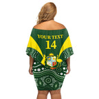 Custom Australia Cricket Off Shoulder Short Dress 2024 World Cup Go Aussie - Green Version