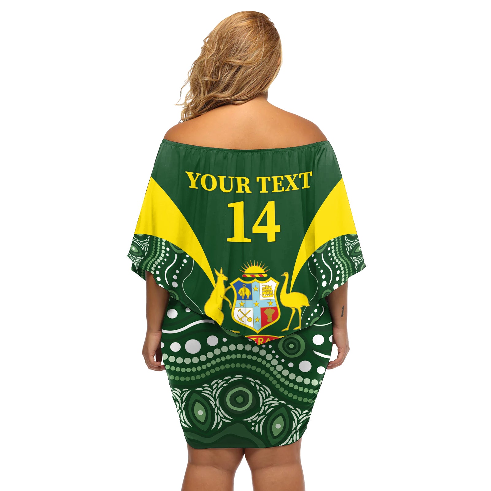 Custom Australia Cricket Off Shoulder Short Dress 2024 World Cup Go Aussie - Green Version