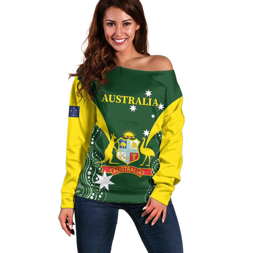Custom Australia Cricket Off Shoulder Sweater 2024 World Cup Go Aussie - Green Version