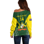 Custom Australia Cricket Off Shoulder Sweater 2024 World Cup Go Aussie - Green Version