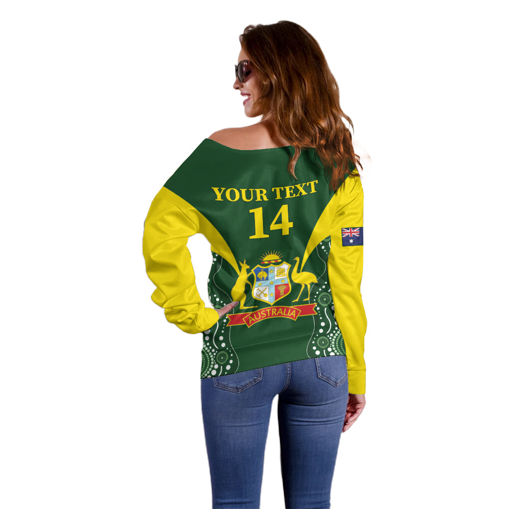 Custom Australia Cricket Off Shoulder Sweater 2024 World Cup Go Aussie - Green Version