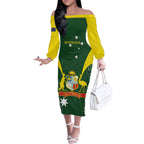 Custom Australia Cricket Off The Shoulder Long Sleeve Dress 2024 World Cup Go Aussie - Green Version