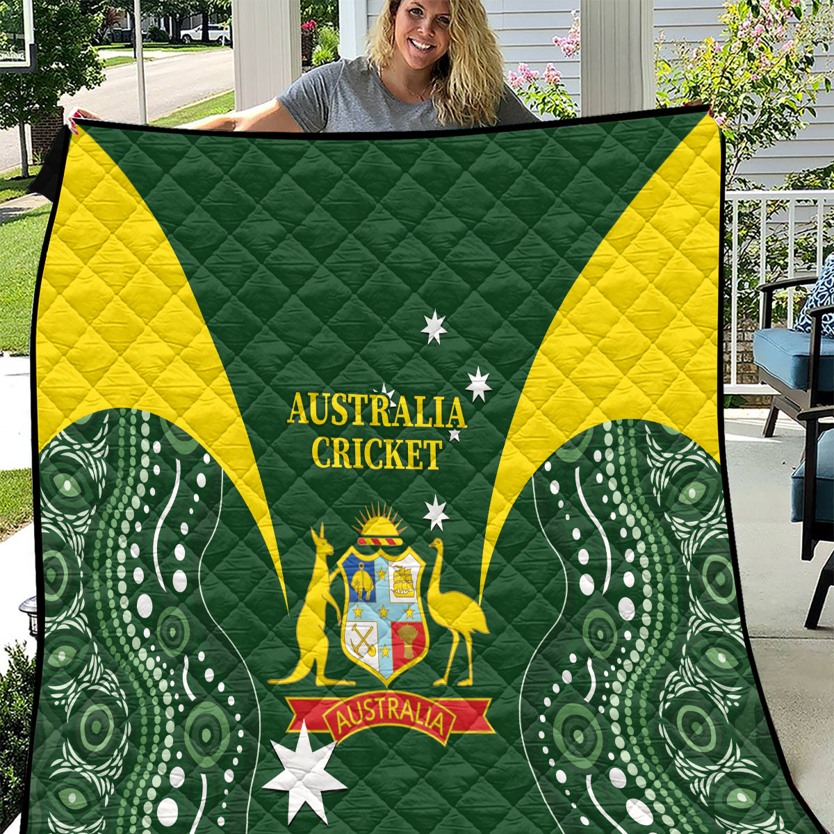 Australia Cricket Quilt 2024 World Cup Go Aussie - Green Version