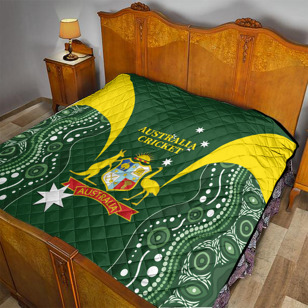 Australia Cricket Quilt 2024 World Cup Go Aussie - Green Version