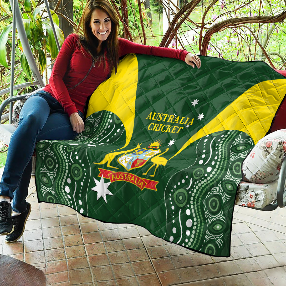 Australia Cricket Quilt 2024 World Cup Go Aussie - Green Version
