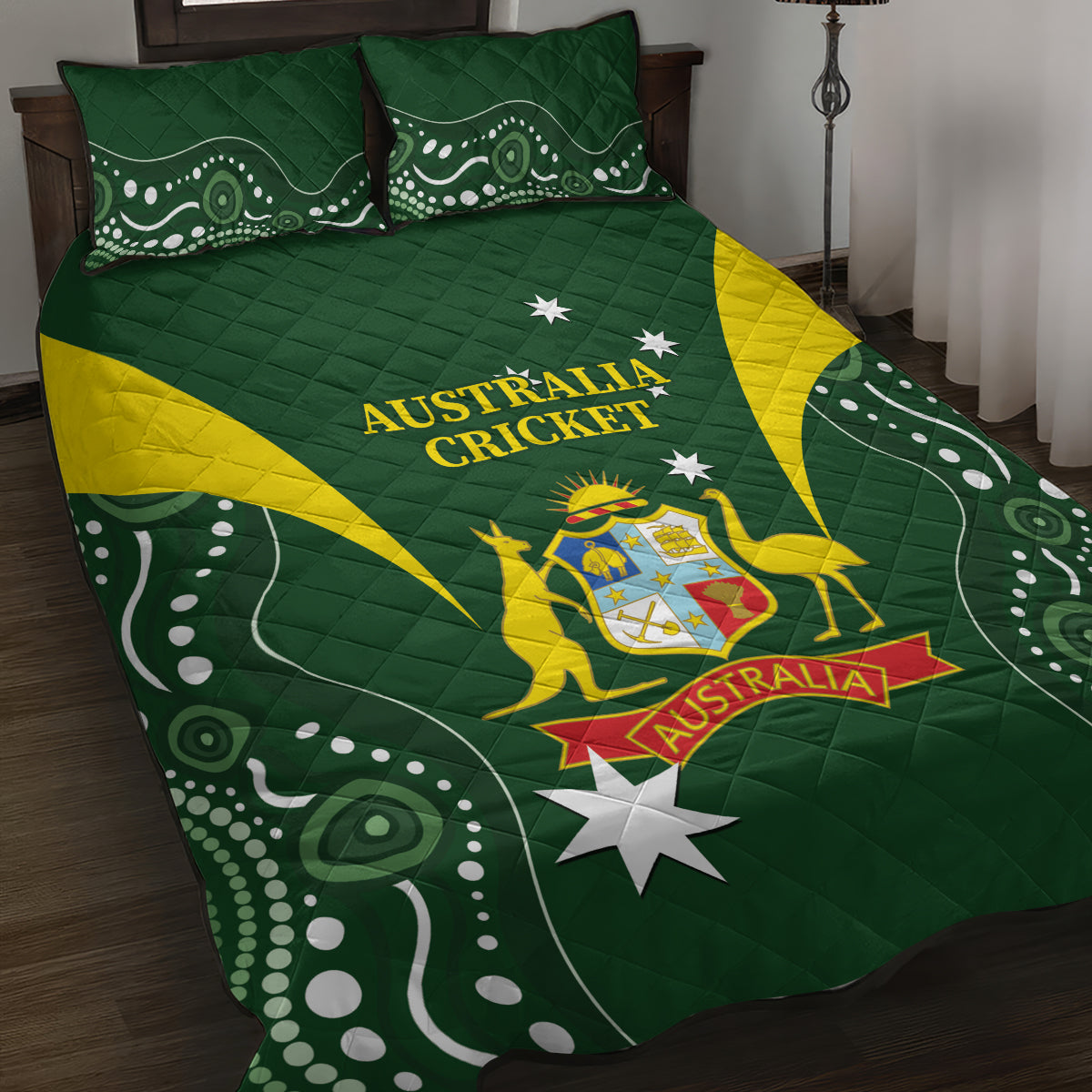 Australia Cricket Quilt Bed Set 2024 World Cup Go Aussie - Green Version