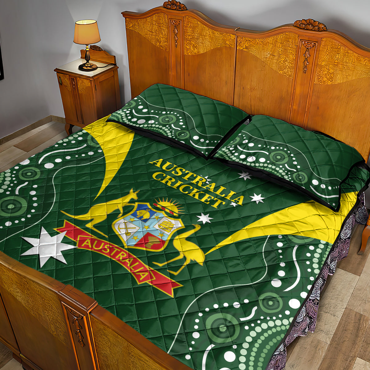 Australia Cricket Quilt Bed Set 2024 World Cup Go Aussie - Green Version