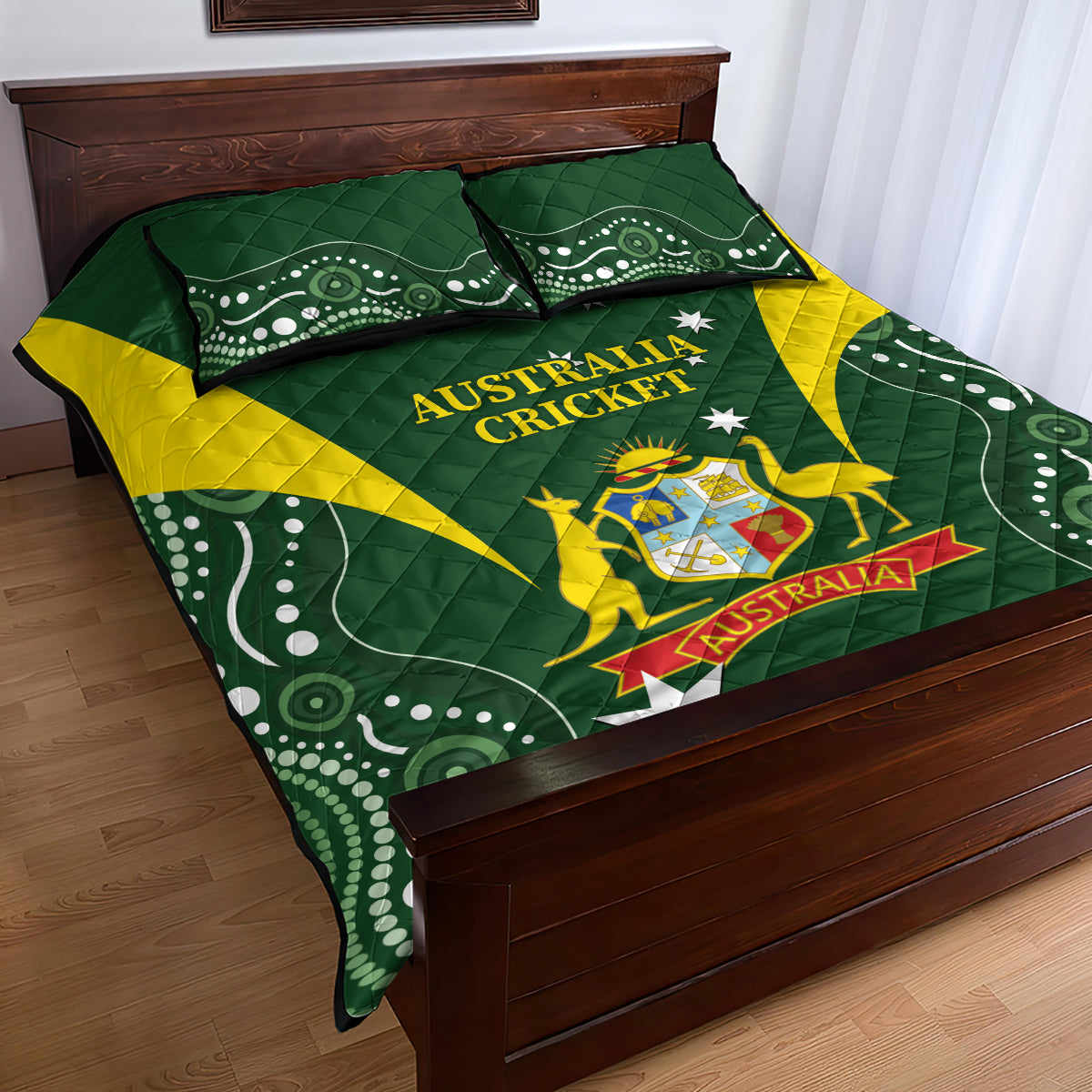 Australia Cricket Quilt Bed Set 2024 World Cup Go Aussie - Green Version