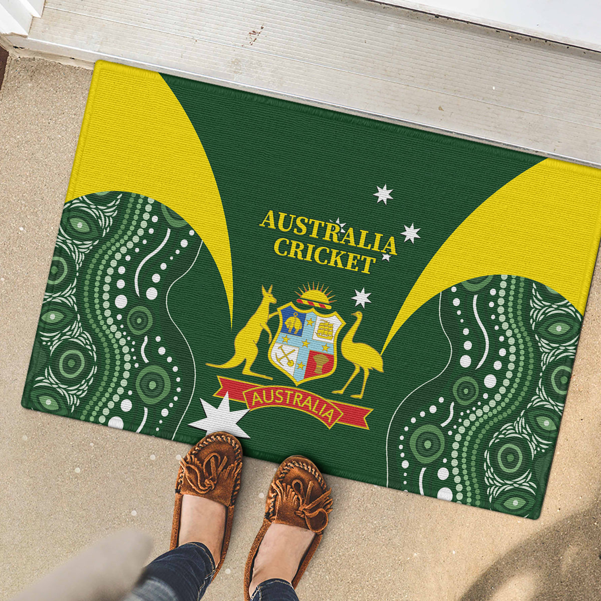 Australia Cricket Rubber Doormat 2024 World Cup Go Aussie - Green Version