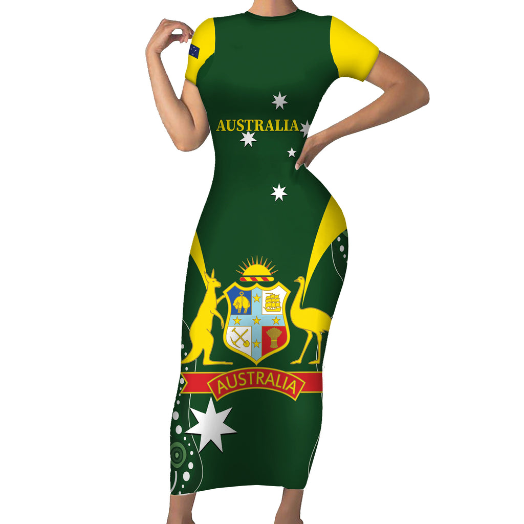 Custom Australia Cricket Short Sleeve Bodycon Dress 2024 World Cup Go Aussie - Green Version