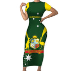 Custom Australia Cricket Short Sleeve Bodycon Dress 2024 World Cup Go Aussie - Green Version