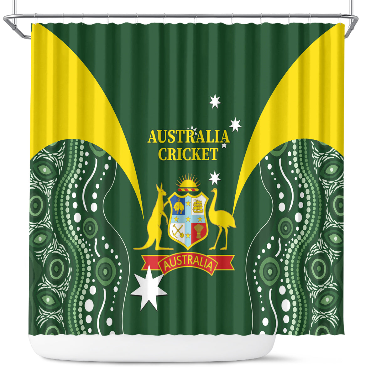 Australia Cricket Shower Curtain 2024 World Cup Go Aussie - Green Version