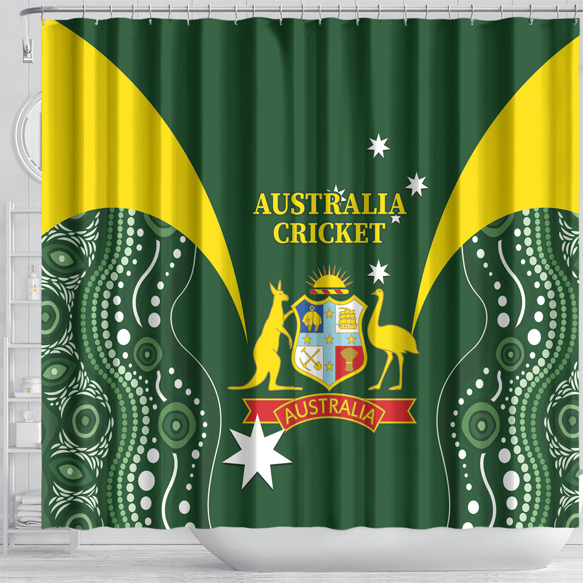 Australia Cricket Shower Curtain 2024 World Cup Go Aussie - Green Version