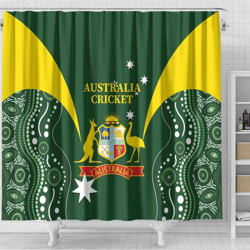 Australia Cricket Shower Curtain 2024 World Cup Go Aussie - Green Version