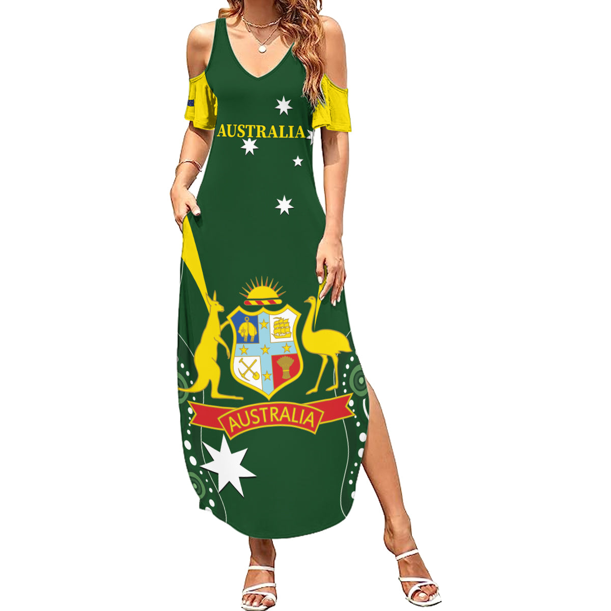 Custom Australia Cricket Summer Maxi Dress 2024 World Cup Go Aussie - Green Version