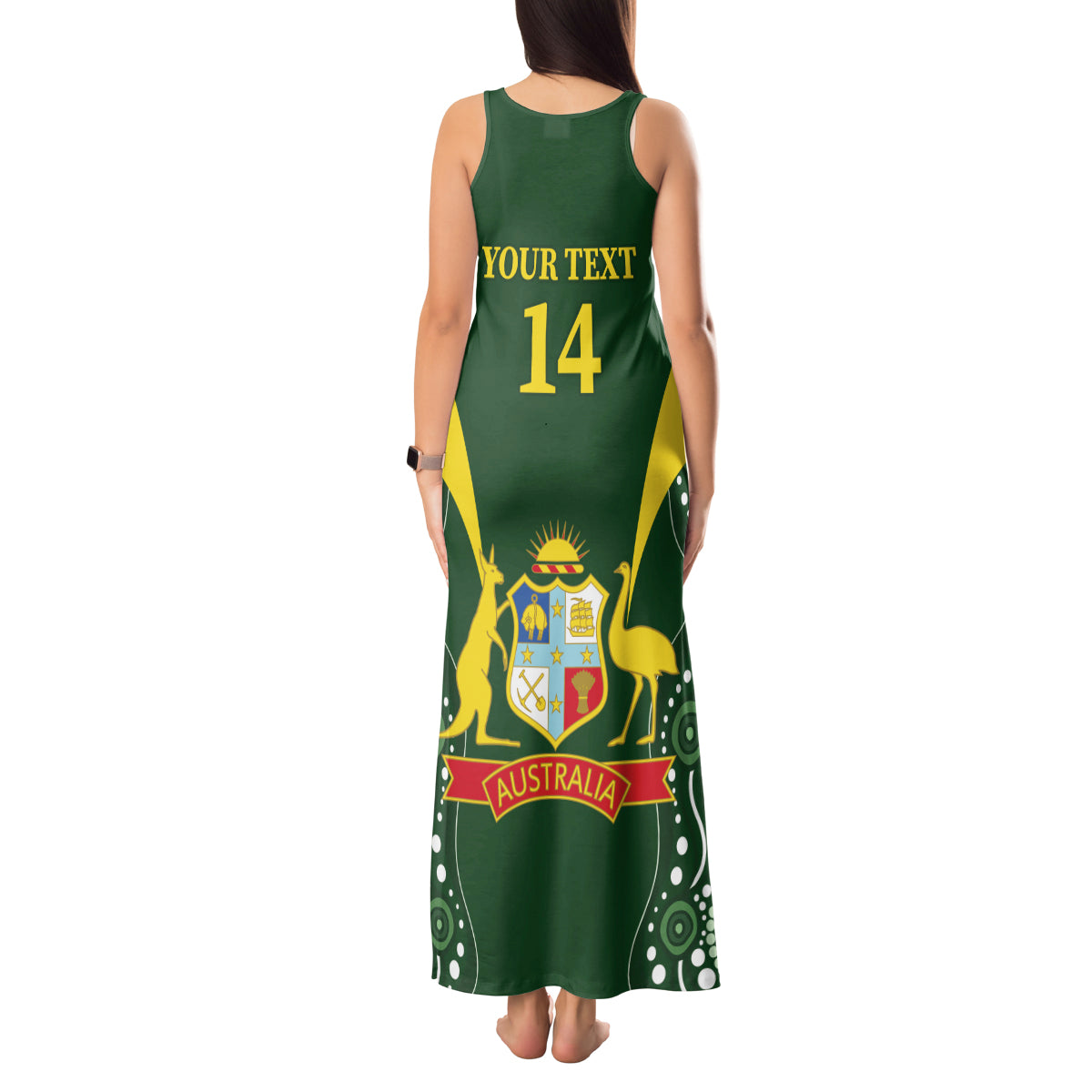 Custom Australia Cricket Tank Maxi Dress 2024 World Cup Go Aussie - Green Version