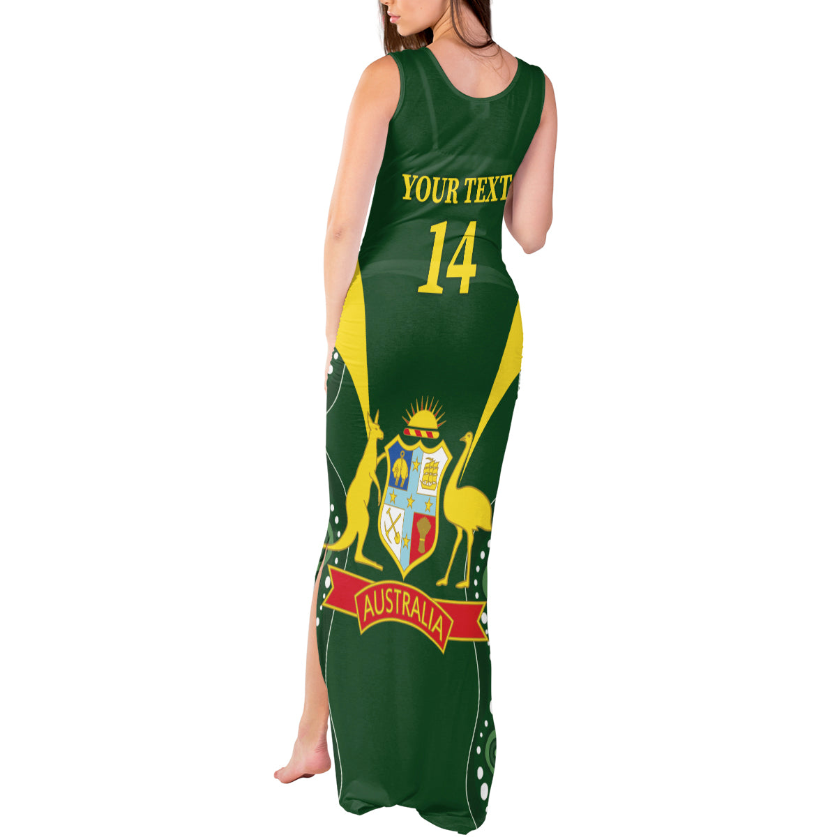 Custom Australia Cricket Tank Maxi Dress 2024 World Cup Go Aussie - Green Version