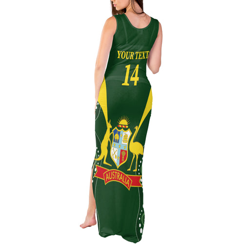 Custom Australia Cricket Tank Maxi Dress 2024 World Cup Go Aussie - Green Version