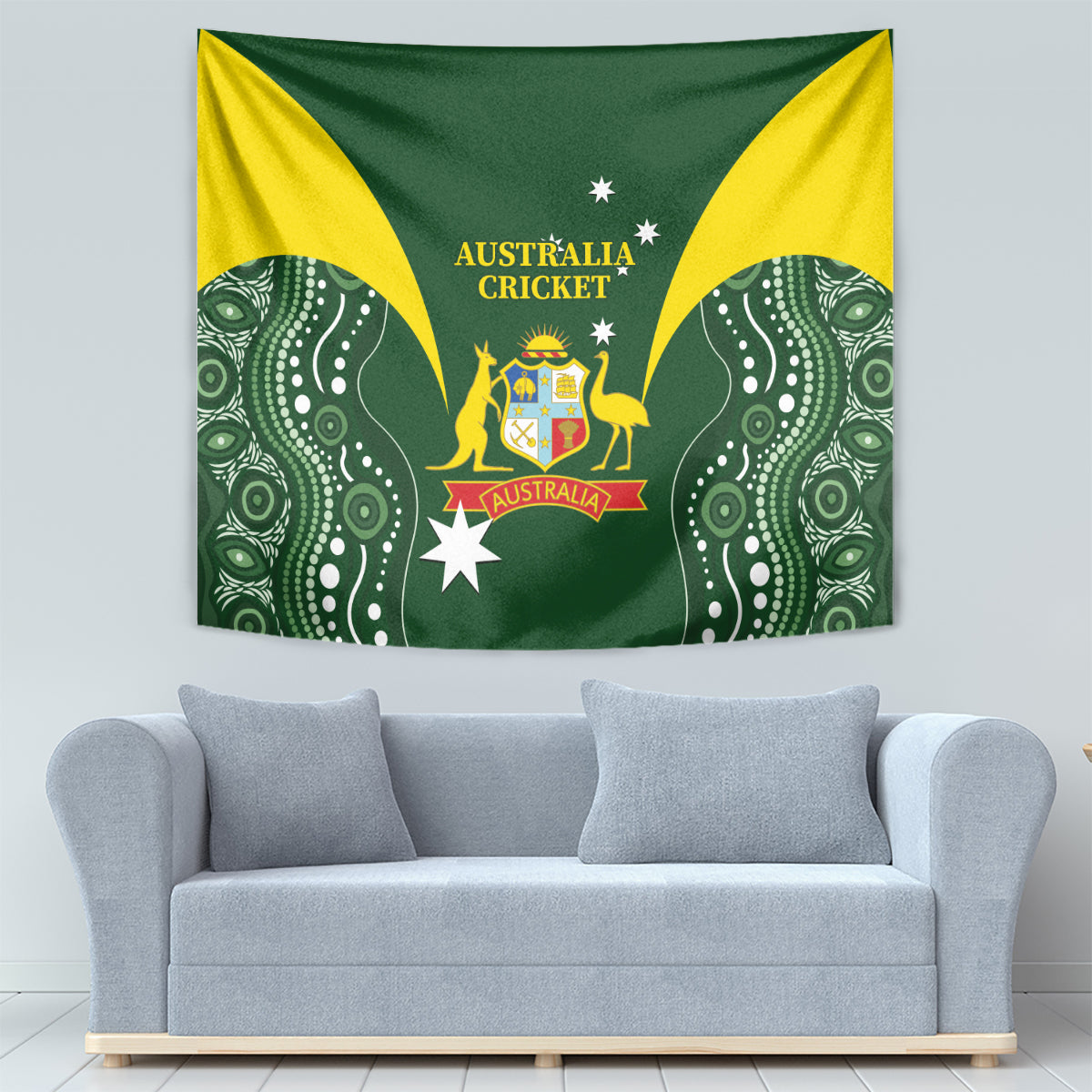 Australia Cricket Tapestry 2024 World Cup Go Aussie - Green Version