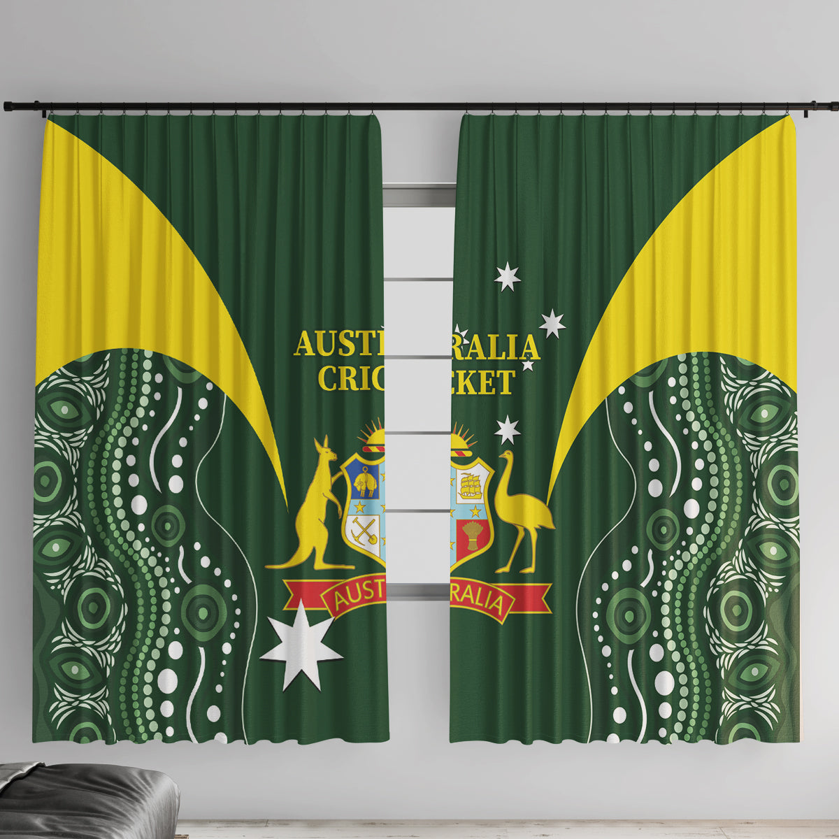 Australia Cricket Window Curtain 2024 World Cup Go Aussie - Green Version
