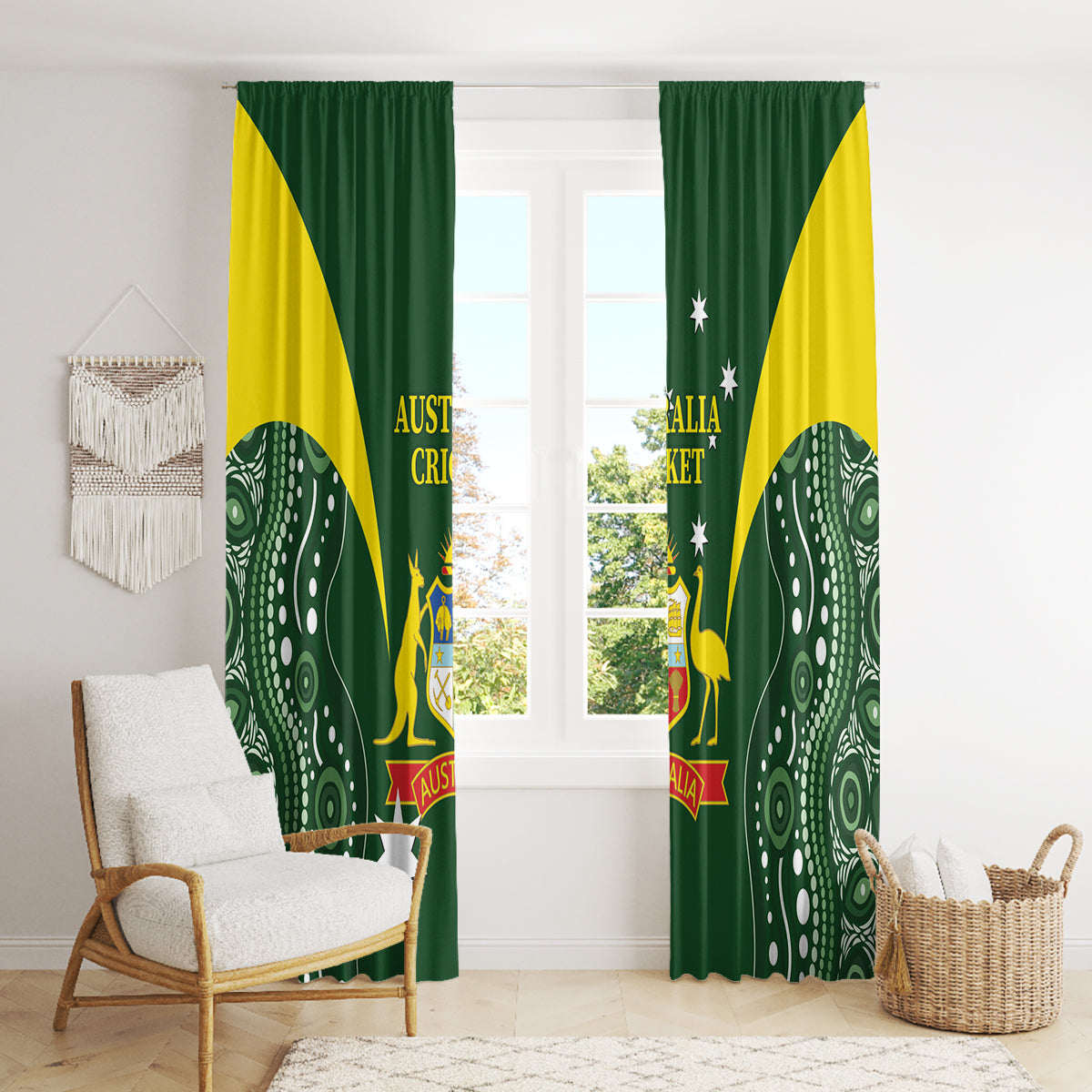 Australia Cricket Window Curtain 2024 World Cup Go Aussie - Green Version