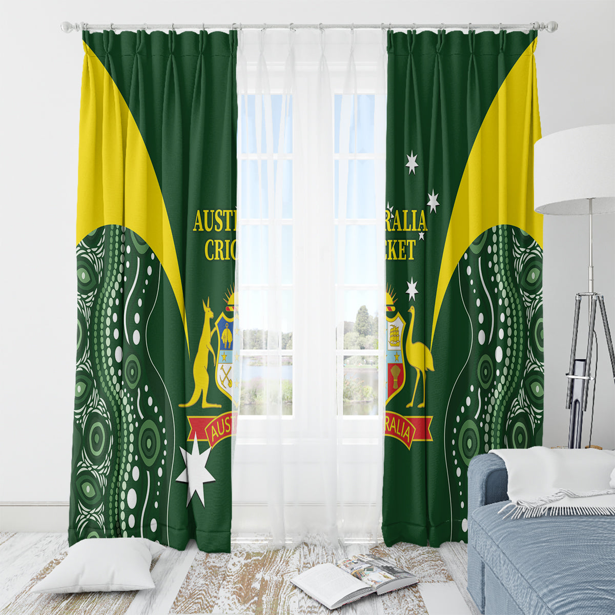 Australia Cricket Window Curtain 2024 World Cup Go Aussie - Green Version