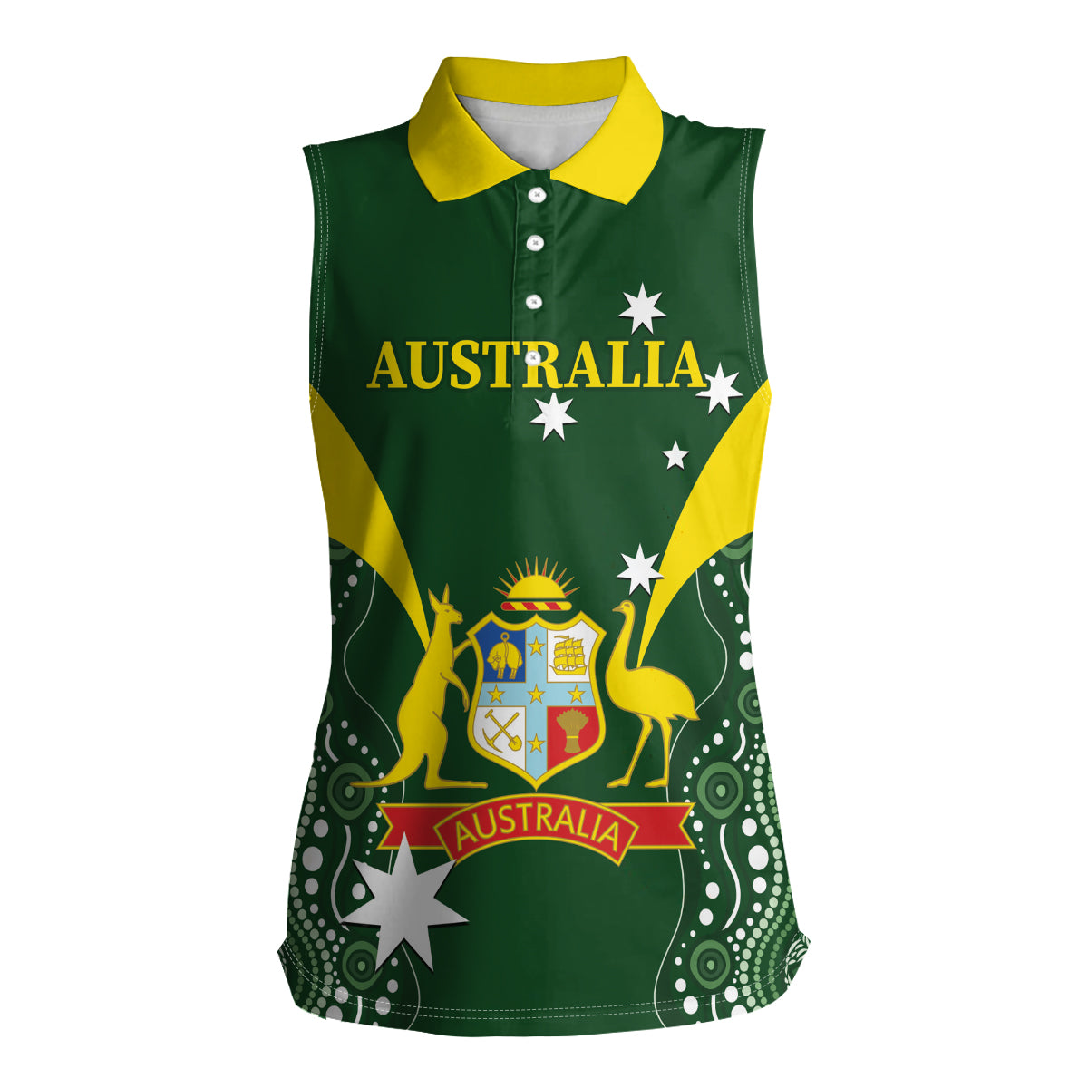 Custom Australia Cricket Women Sleeveless Polo Shirt 2024 World Cup Go Aussie - Green Version