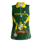 Custom Australia Cricket Women Sleeveless Polo Shirt 2024 World Cup Go Aussie - Green Version