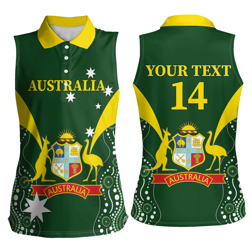Custom Australia Cricket Women Sleeveless Polo Shirt 2024 World Cup Go Aussie - Green Version
