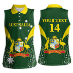Custom Australia Cricket Women Sleeveless Polo Shirt 2024 World Cup Go Aussie - Green Version