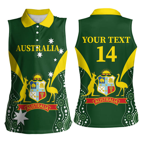 Custom Australia Cricket Women Sleeveless Polo Shirt 2024 World Cup Go Aussie - Green Version