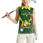 Custom Australia Cricket Women Sleeveless Polo Shirt 2024 World Cup Go Aussie - Green Version