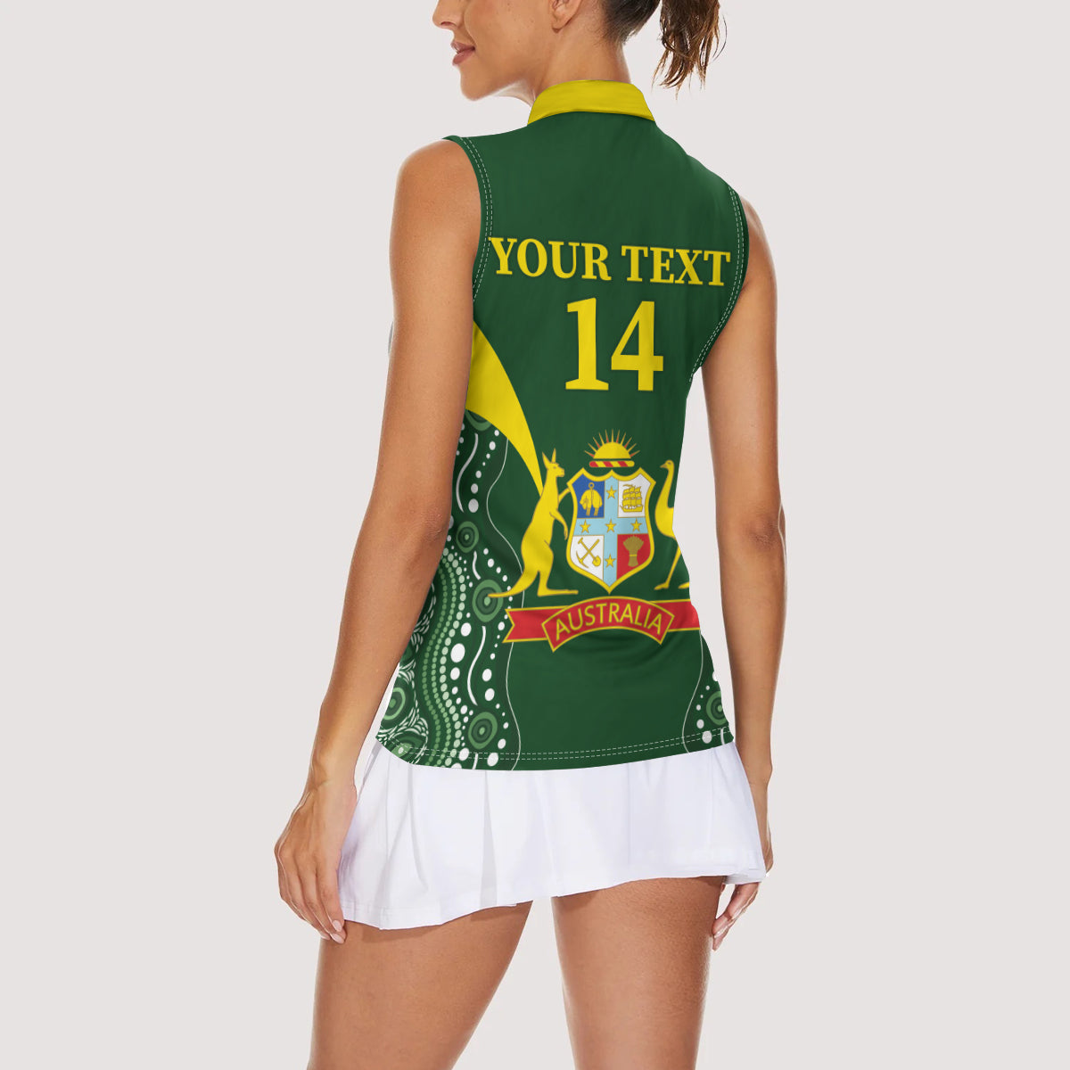 Custom Australia Cricket Women Sleeveless Polo Shirt 2024 World Cup Go Aussie - Green Version