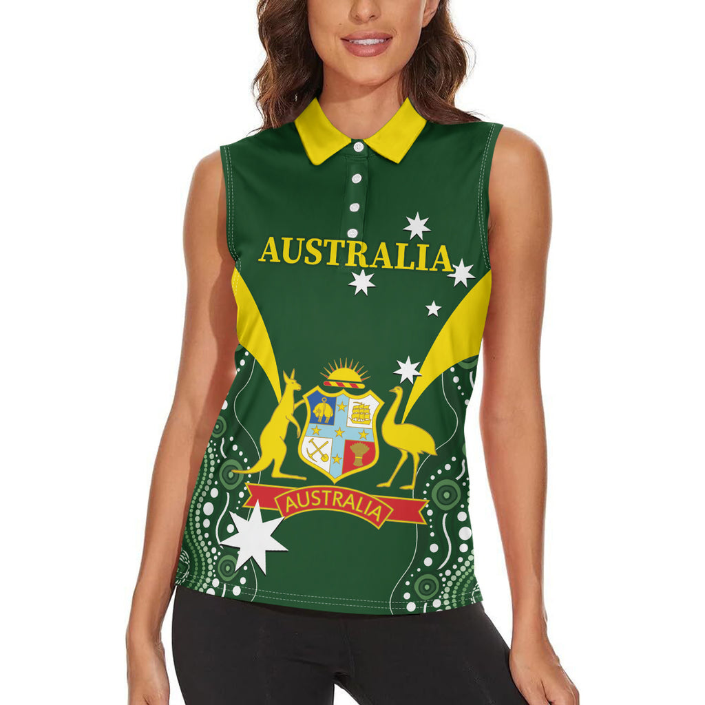 Custom Australia Cricket Women Sleeveless Polo Shirt 2024 World Cup Go Aussie - Green Version
