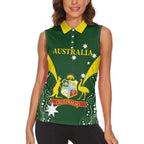 Custom Australia Cricket Women Sleeveless Polo Shirt 2024 World Cup Go Aussie - Green Version