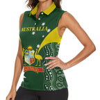 Custom Australia Cricket Women Sleeveless Polo Shirt 2024 World Cup Go Aussie - Green Version