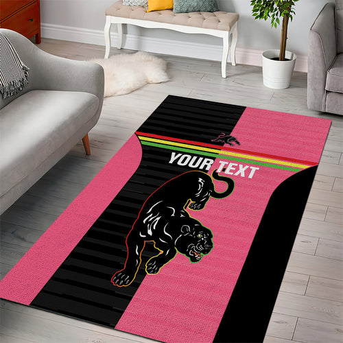 Custom Panthers Rugby Area Rug Black Pink Color Sporty Style