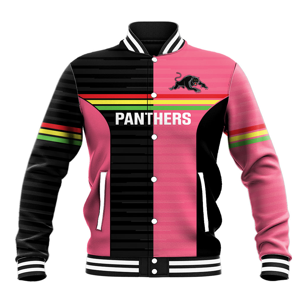 Custom Panthers Rugby Baseball Jacket Black Pink Color Sporty Style