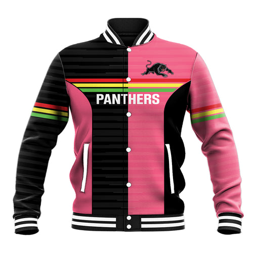 Custom Panthers Rugby Baseball Jacket Black Pink Color Sporty Style