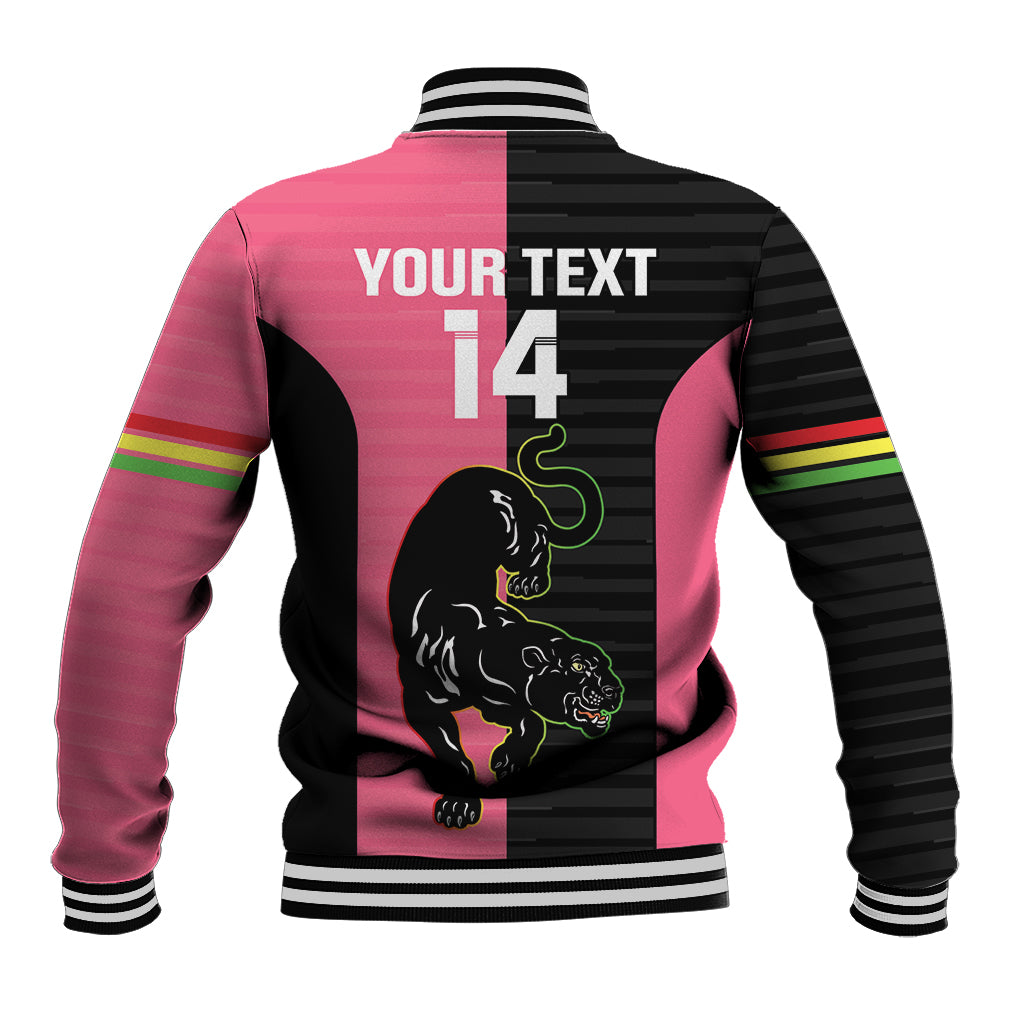 Custom Panthers Rugby Baseball Jacket Black Pink Color Sporty Style