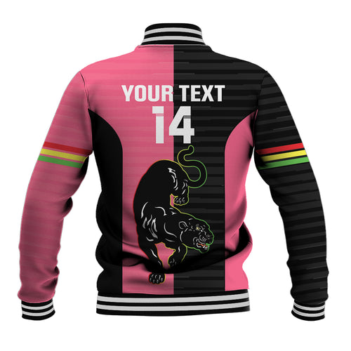 Custom Panthers Rugby Baseball Jacket Black Pink Color Sporty Style