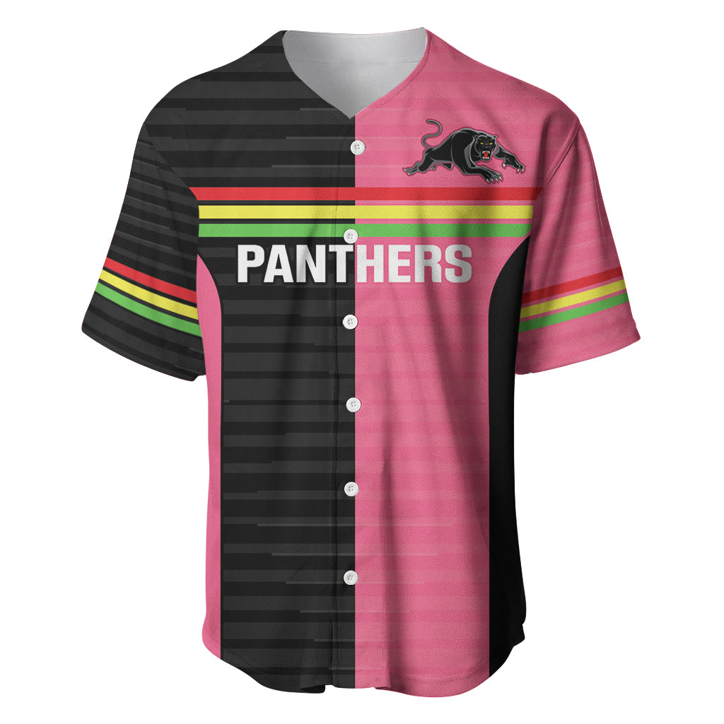 Custom Panthers Rugby Baseball Jersey Black Pink Color Sporty Style
