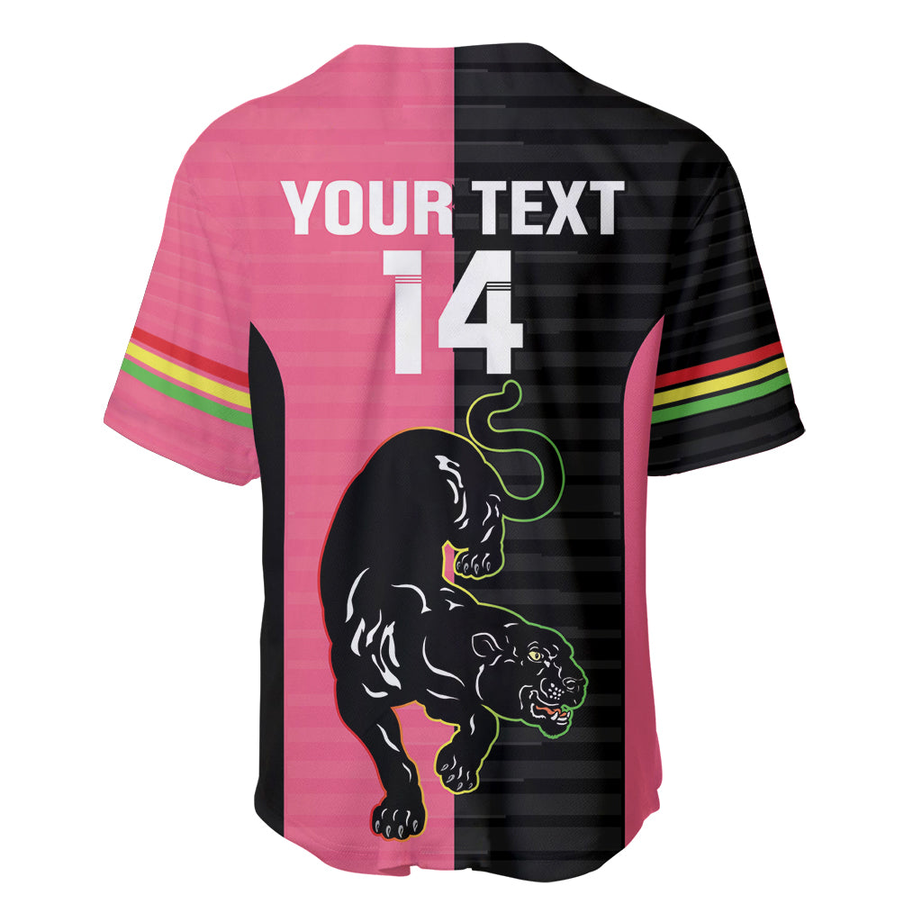 Custom Panthers Rugby Baseball Jersey Black Pink Color Sporty Style