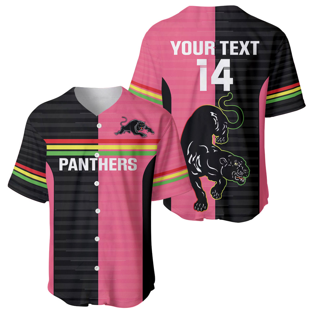 Custom Panthers Rugby Baseball Jersey Black Pink Color Sporty Style