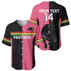 Custom Panthers Rugby Baseball Jersey Black Pink Color Sporty Style