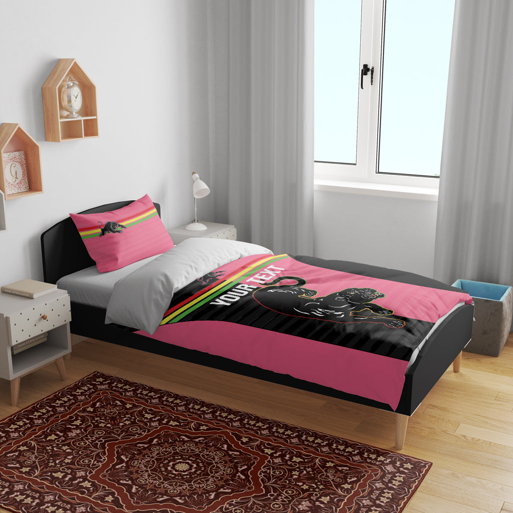 Custom Panthers Rugby Bedding Set Black Pink Color Sporty Style